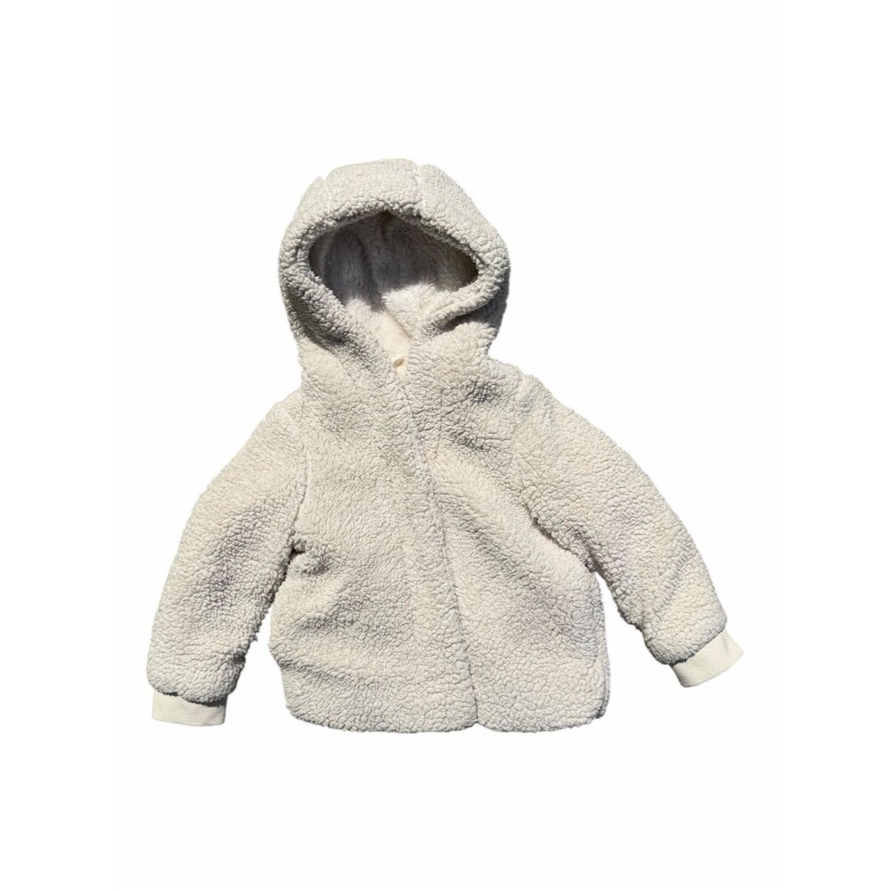 Cat & Jack Hooded Jacket Toddler 3T Cream Sherpa Cozy Neutral Winter